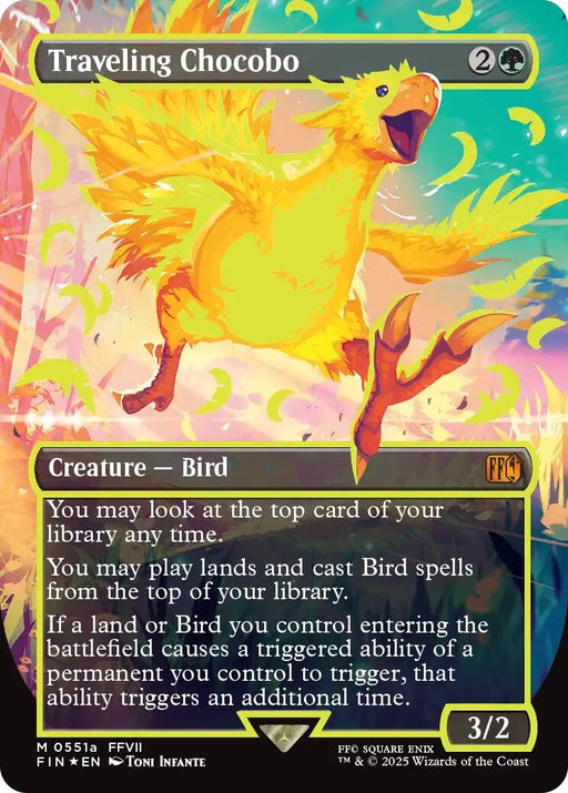 Image for Traveling Chocobo (Borderless) (Neon Ink Yellow) (551a) (Foil) [FINAL FANTASY] - Magic: The Gathering