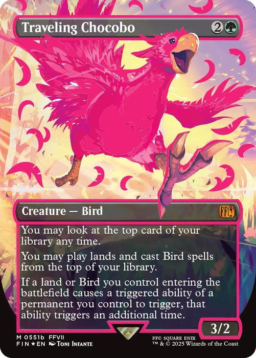 Image for Traveling Chocobo (Borderless) (Neon Ink Pink) (551b) (Foil) [FINAL FANTASY] - Magic: The Gathering