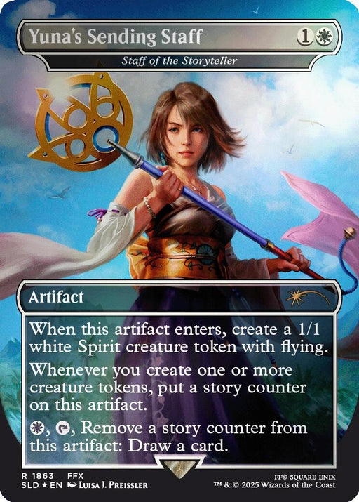 Image for Yuna's Sending Staff - Staff of the Storyteller (Rainbow Foil) (1863) (Foil) [Secret Lair Drop Series] - Magic: The Gathering