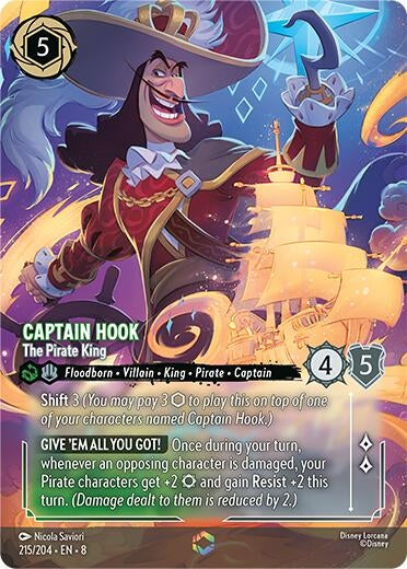 Image for Captain Hook - The Pirate King (Enchanted) (215/204) (Holofoil) [Reign of Jafar] - Disney Lorcana