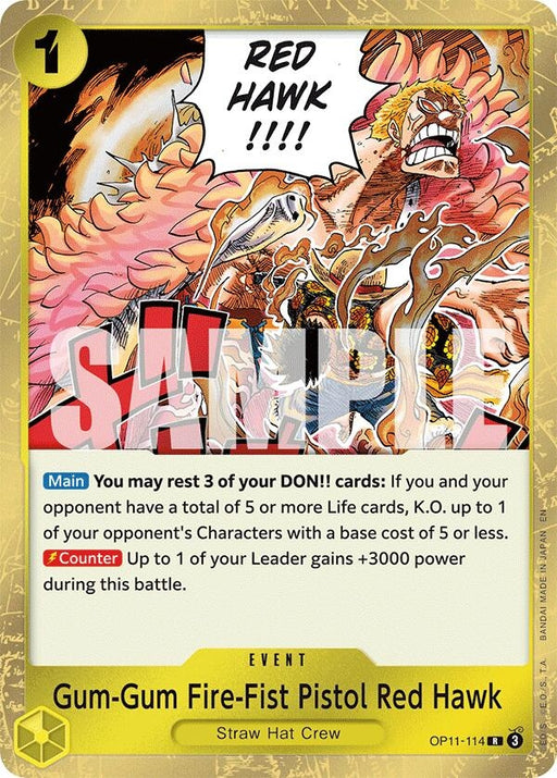 Image for Gum-Gum Fire-Fist Pistol Red Hawk (OP11-114) (Foil) [A Fist of Divine Speed] - One Piece Card Game