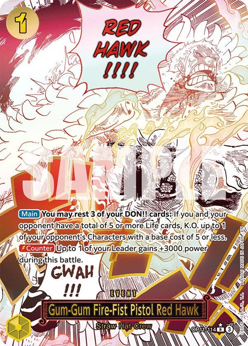 Image for Gum-Gum Fire-Fist Pistol Red Hawk (Alternate Art) (OP11-114) (Foil) [A Fist of Divine Speed] - One Piece Card Game