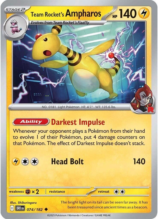 Image for Team Rocket's Ampharos (074/182) (Reverse Holofoil) [SV10: Destined Rivals] - Pokemon