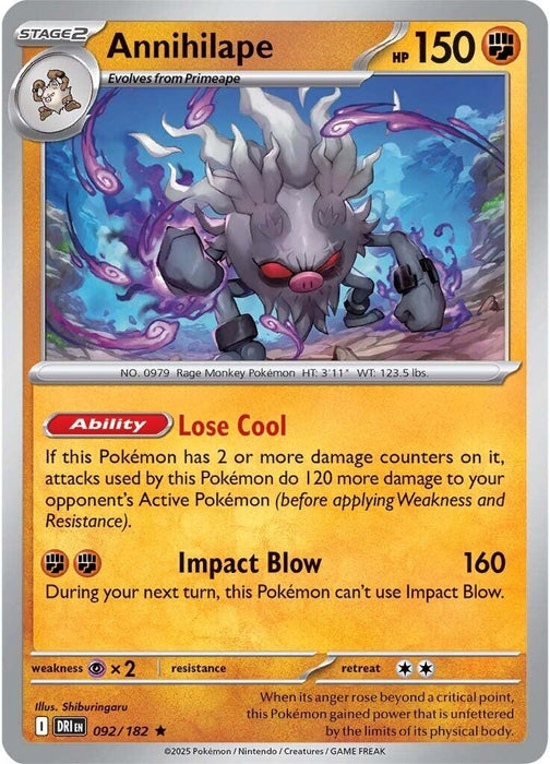 Image for Annihilape (092/182) (Reverse Holofoil) [SV10: Destined Rivals] - Pokemon
