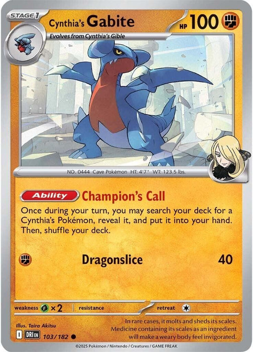 Image for Cynthia's Gabite (103/182) (Reverse Holofoil) [SV10: Destined Rivals] - Pokemon