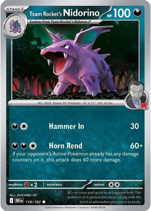 Image for Team Rocket's Nidorino (118/182) (Reverse Holofoil) [SV10: Destined Rivals] - Pokemon