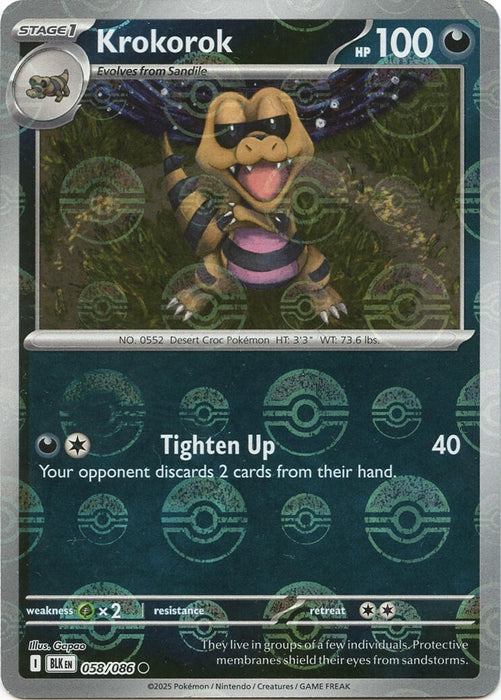 Krokorok (Poke Ball Pattern) (058/086) (Holofoil) [SV: Black Bolt]