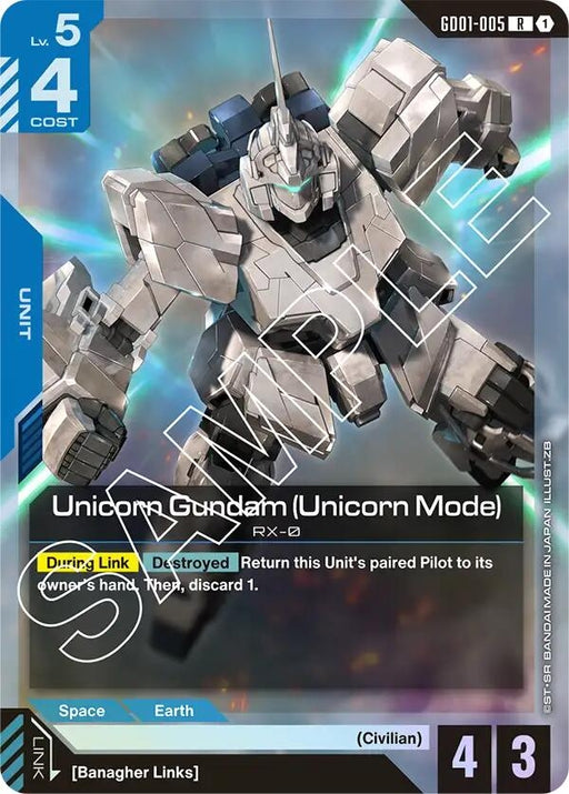 Image for Unicorn Gundam (Unicorn Mode) (GD01-005) (Holofoil) [Newtype Rising] - Gundam Card Game