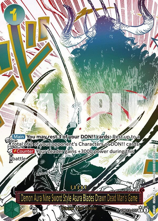 Image for Demon Aura Nine Sword Style Asura Blades Drawn Dead Man's Game (Alternate Art) (OP12-037) (Foil) [Legacy of the Master] - One Piece Card Game