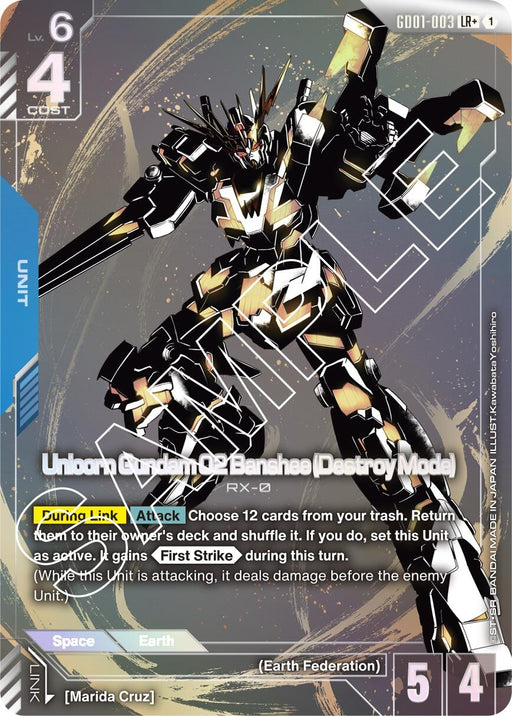 Image for Unicorn Gundam 02 Banshee (Destroy Mode) (LR+) (GD01-003) (Holofoil) [Newtype Rising] - Gundam Card Game