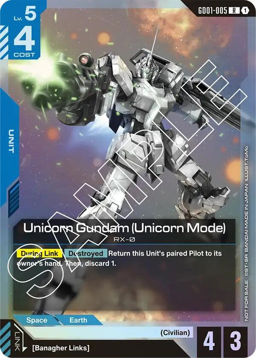 Image for Unicorn Gundam (Unicorn Mode) (Launch Event) (GD01-005) (Holofoil) [Gundam Promotional Cards] - Gundam Card Game