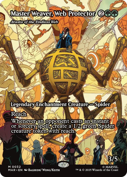Image for Master Weaver, Web Protector - Arasta of the Endless Web (Borderless) (32) (Foil) [Marvel Universe Eternal-Legal] - Magic: The Gathering