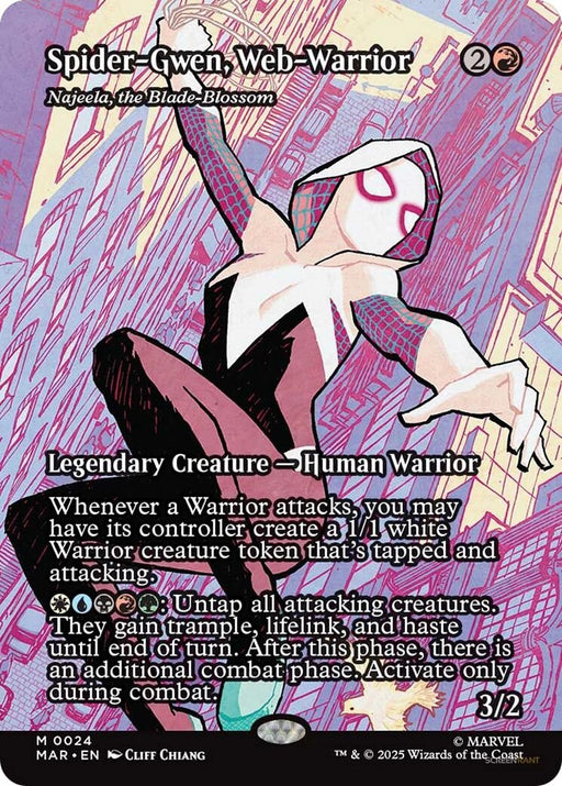 Image for Spider-Gwen, Web-Warrior - Najeela, the Blade-Blossom (Borderless) (24) [Marvel Universe Eternal-Legal] - Magic: The Gathering