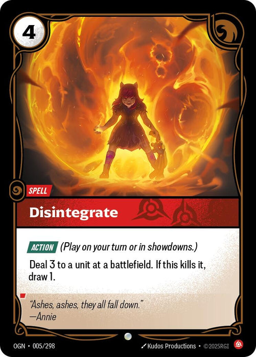 Image for Disintegrate (005/298) (Foil) [Origins] - Riftbound: League of Legends Trading Card Game