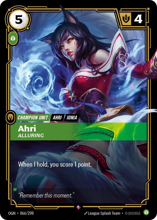 Image for Ahri - Alluring (066/298) (Foil) [Origins] - Riftbound: League of Legends Trading Card Game