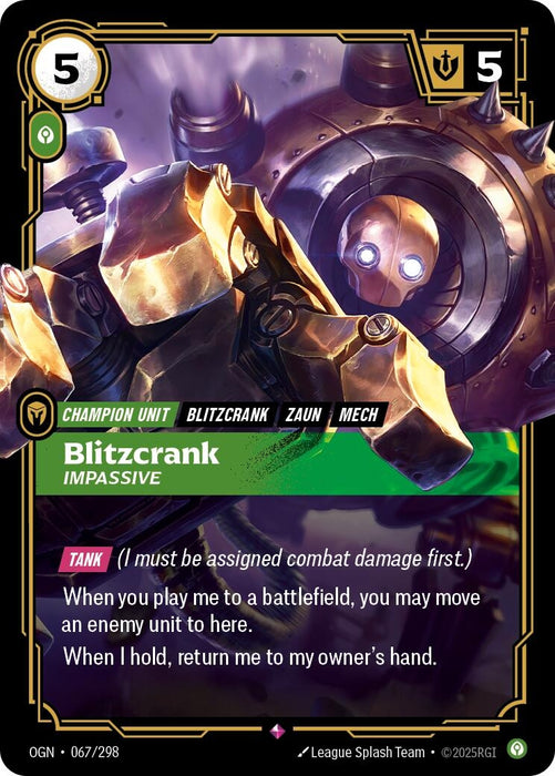 Image for Blitzcrank - Impassive (067/298) (Foil) [Origins] - Riftbound: League of Legends Trading Card Game