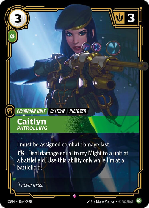 Image for Caitlyn - Patrolling (068/298) (Foil) [Origins] - Riftbound: League of Legends Trading Card Game