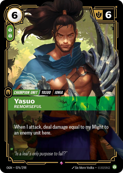 Image for Yasuo - Remorseful (076/298) (Foil) [Origins] - Riftbound: League of Legends Trading Card Game