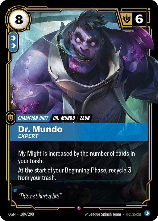 Image for Dr. Mundo - Expert (109/298) (Foil) [Origins] - Riftbound: League of Legends Trading Card Game