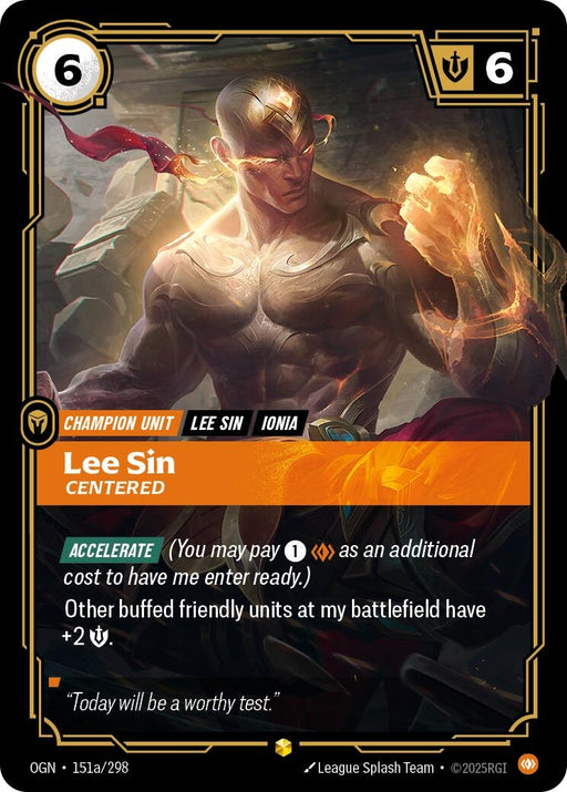 Image for Lee Sin - Centered (Alternate Art) (151a/298) (Foil) [Origins] - Riftbound: League of Legends Trading Card Game