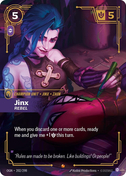 Image for Jinx - Rebel (202/298) (Foil) [Origins] - Riftbound: League of Legends Trading Card Game