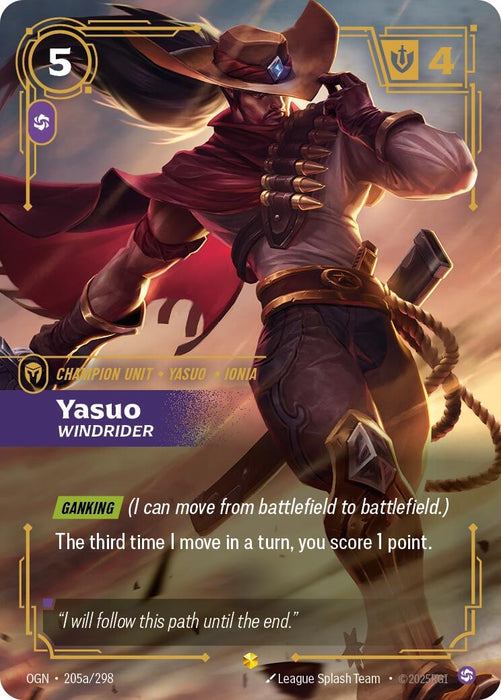 Image for Yasuo - Windrider (Alternate Art) (205a/298) (Foil) [Origins] - Riftbound: League of Legends Trading Card Game