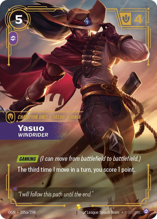 Image for Yasuo - Windrider (Alternate Art) (205a/298) (Foil) [Origins] - Riftbound: League of Legends Trading Card Game