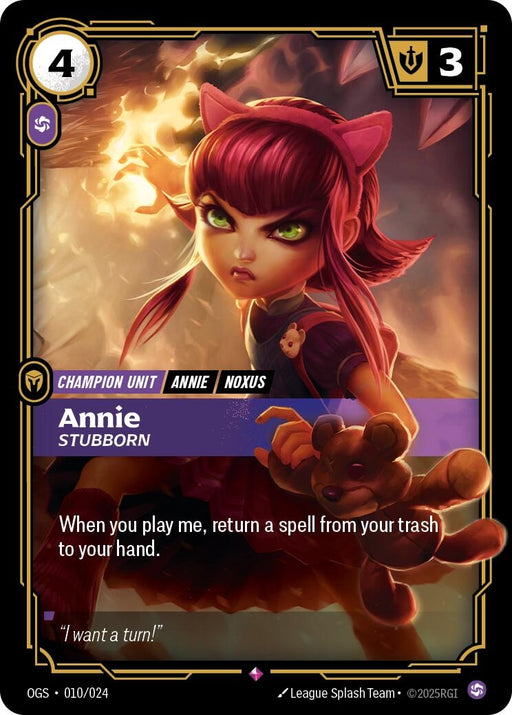 Image for Annie - Stubborn (010/024) [Origins: Proving Grounds] - Riftbound: League of Legends Trading Card Game