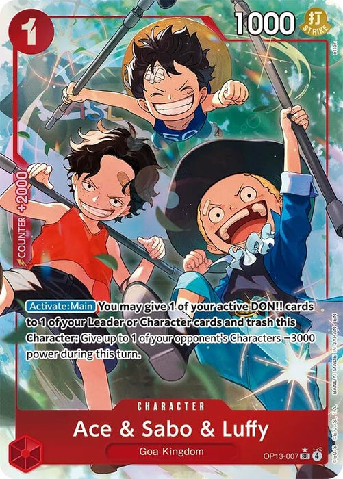 Image for Ace & Sabo & Luffy (Alternate Art) (OP13-007) (Foil) [Carrying On His Will] - One Piece Card Game