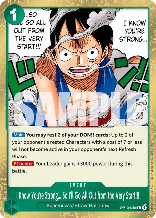 Image for I Know You're Strong... So I'll Go All Out from the Very Start!!! (OP13-040) (Foil) [Carrying On His Will] - One Piece Card Game