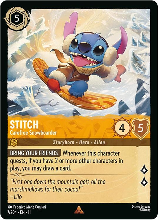 Image for Stitch - Carefree Snowboarder (7/204) (Cold Foil) [Winterspell] - Disney Lorcana