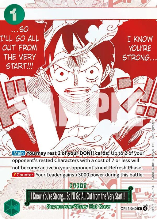 Image for I Know You're Strong... So I'll Go All Out from the Very Start!!! (3rd Anniversary Treasure Campaign Pack) (OP13-040) (Foil) [One Piece Promotion Cards] - One Piece Card Game
