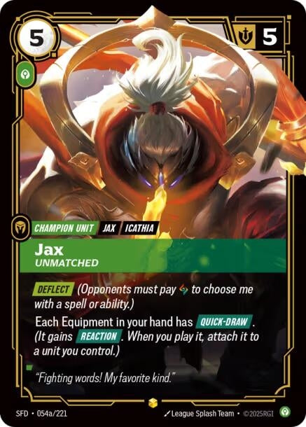 Image for Jax - Unmatched (Alternate Art) (054a/221) (Foil) [Spiritforged] - Riftbound: League of Legends Trading Card Game