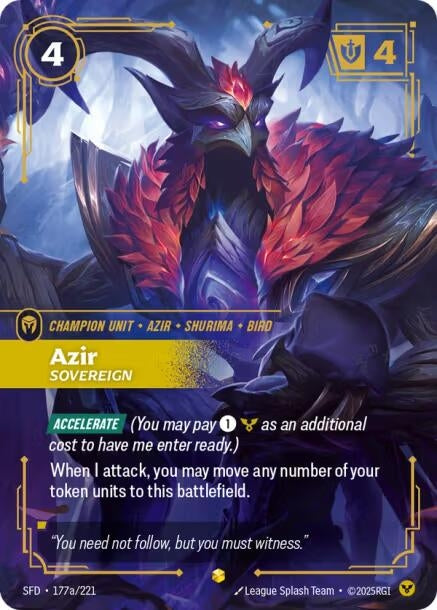 Image for Azir - Sovereign (Alternate Art) (177a/221) (Foil) [Spiritforged] - Riftbound: League of Legends Trading Card Game