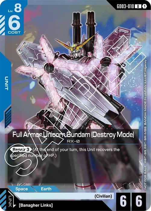 Image for Full Armor Unicorn Gundam (Destroy Mode) (Store Tournament Participant Pack 03) (GD03-010) (Holofoil) [Gundam Promotional Cards] - Gundam Card Game