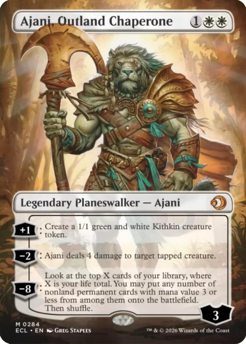 Image for Ajani, Outland Chaperone (Borderless) (284) (Foil) [Lorwyn Eclipsed] - Magic: The Gathering
