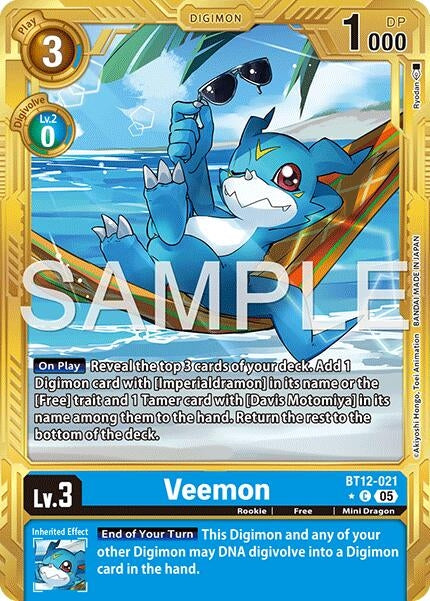 Image for Veemon - BT12-021 (Gold Border) (BT12-021 C) (Foil) [Advanced Booster Digimon Generation] - Digimon Card Game