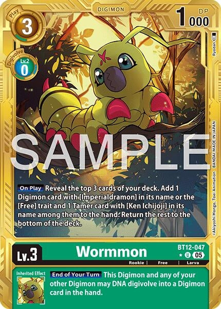 Image for Wormmon - BT12-047 (Gold Border) (BT12-047 U) (Foil) [Advanced Booster Digimon Generation] - Digimon Card Game