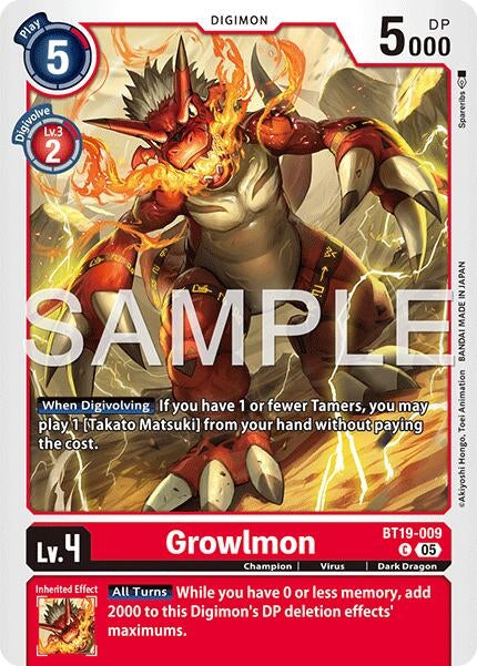 Image for Growlmon - BT19-009 (Reprint) (BT19-009 C) (Foil) [Advanced Booster Digimon Generation] - Digimon Card Game