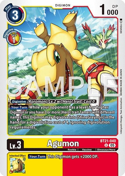 Image for Agumon - BT21-040 (Reprint) (BT21-040 U) (Foil) [Advanced Booster Digimon Generation] - Digimon Card Game