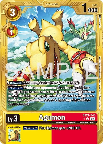 Image for Agumon - BT21-040 (Gold Border) (BT21-040 U) (Foil) [Advanced Booster Digimon Generation] - Digimon Card Game