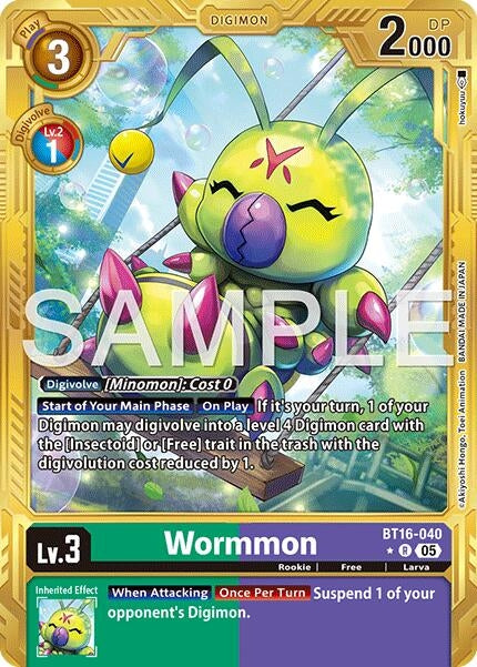 Image for Wormmon - BT16-040 (Gold Border) (BT16-040 R) (Foil) [Advanced Booster Digimon Generation] - Digimon Card Game