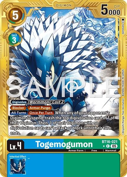 Image for Togemogumon (Gold Border) (BT16-021 C) (Foil) [Advanced Booster Digimon Generation] - Digimon Card Game