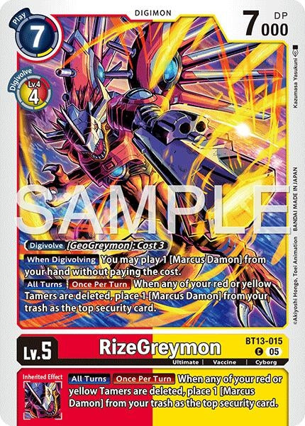 Image for RizeGreymon - BT13-015 (Reprint) (BT13-015 C) (Foil) [Advanced Booster Digimon Generation] - Digimon Card Game