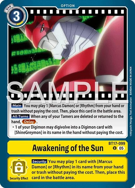 Image for Awakening of the Sun (Reprint) (BT17-099 U) (Foil) [Advanced Booster Digimon Generation] - Digimon Card Game