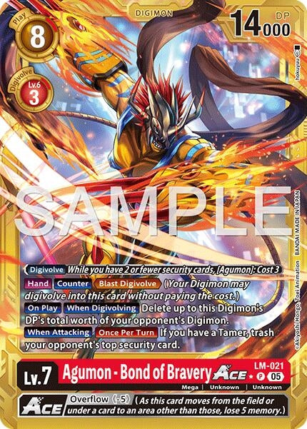 Image for Agumon - Bond of Bravery ACE (Gold Border) (LM-021 P) (Foil) [Advanced Booster Digimon Generation] - Digimon Card Game