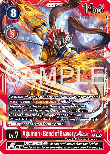 Image for Agumon - Bond of Bravery ACE (Reprint) (LM-021 P) (Foil) [Advanced Booster Digimon Generation] - Digimon Card Game