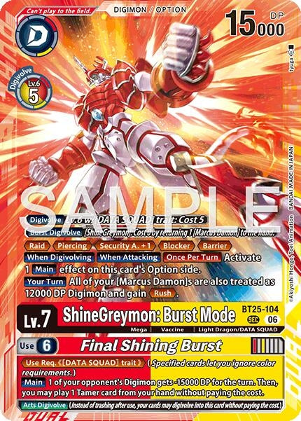 Image for ShineGreymon: Burst Mode // Final Shining Burst (BT25-104 SEC) (Foil) [Dual Revolution] - Digimon Card Game