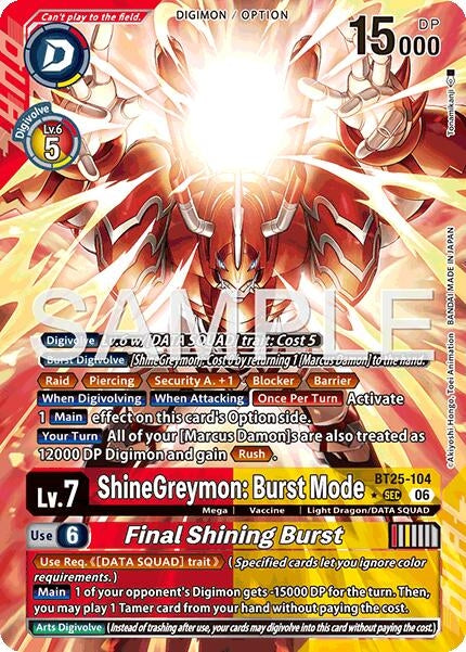 Image for ShineGreymon: Burst Mode // Final Shining Burst (Alternate Art) (BT25-104 SEC) (Foil) [Dual Revolution] - Digimon Card Game