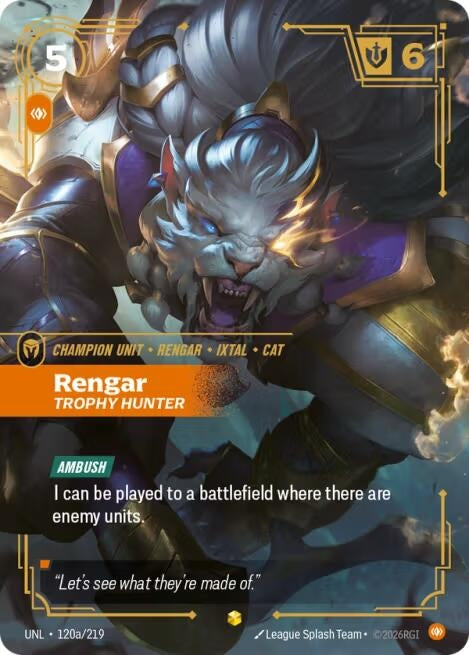 Image for Rengar - Trophy Hunter (Alternate Art) (120a/219) (Foil) [Unleashed] - Riftbound: League of Legends Trading Card Game